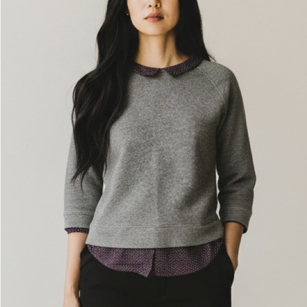 LOFT Gray Pullover Sweatshirt with Layered Look